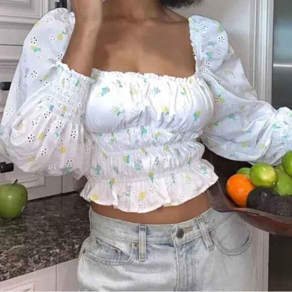 For Love and Lemons Azalea Crop Top in White Floral - Picture 3 of 12
